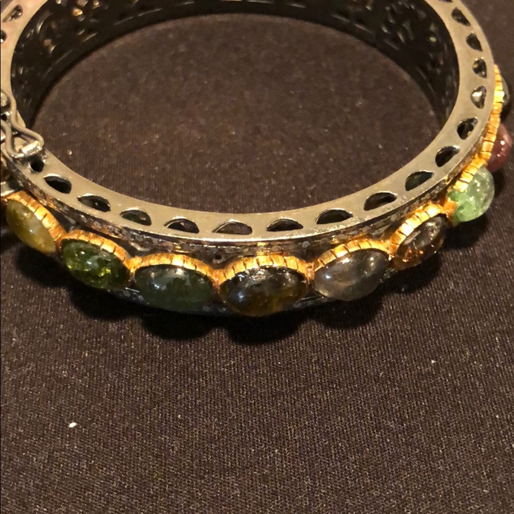 Bangle bracelet w diamonds and stones. - Picture 4 of 9